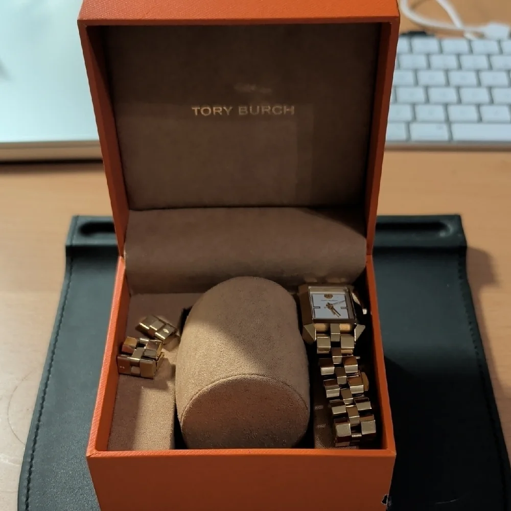 Tory Burch Gold Watch with White Dial